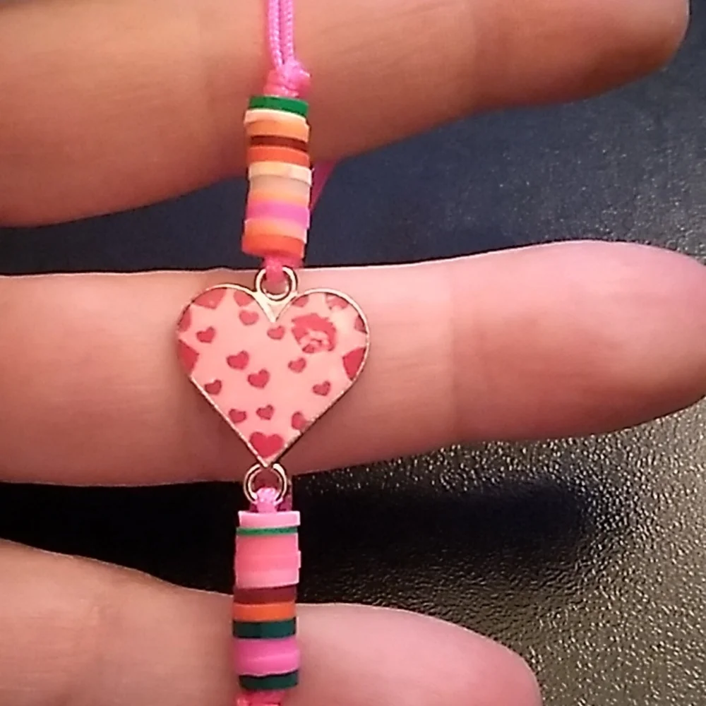 BBTO Gorgeous Heart Bracelet w Pink Cording up to 10 inches